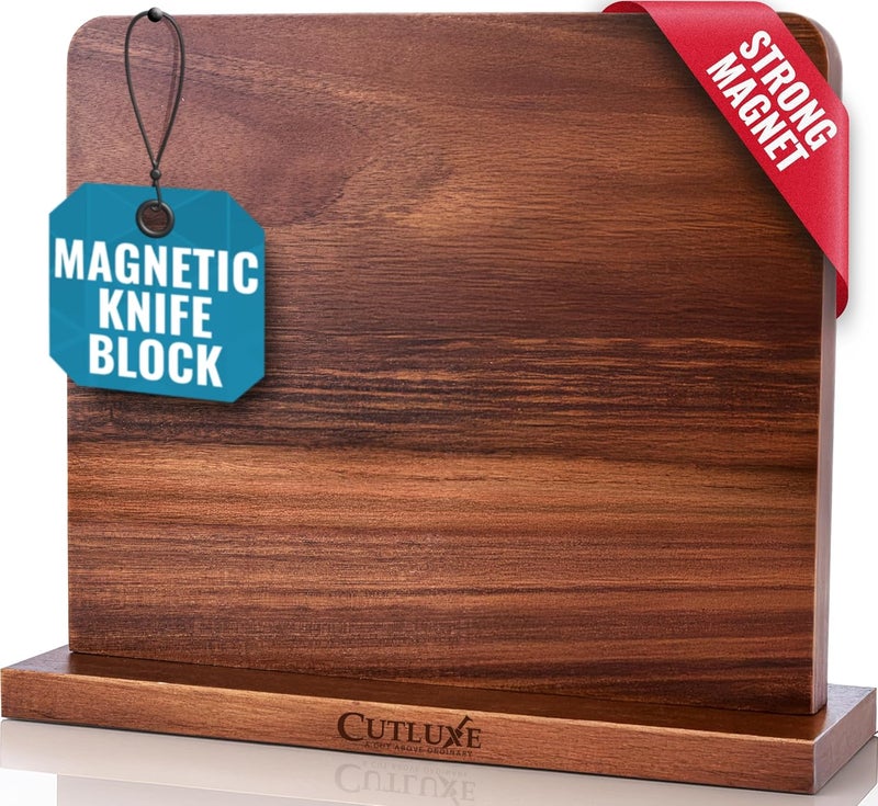 Cutluxe Magnetic Knife Holder – Magnetic Knife Block, Acacia Wood Knife Stand for Kitchen Counter, Slim & Double Sided, Powerful Magnet Strips, Organized Storage Rack & Modern Display Board - Image 1